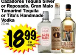 Superior Grocers Cazadores Tequila Silver or Reposado, Gran Malo Tamarind Tequila or Tito's Handmade Vodka offer