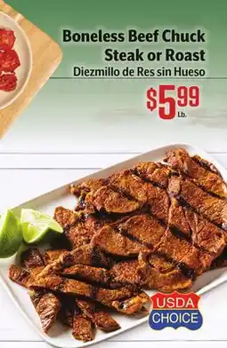 Vallarta Supermarkets Boneless Beef Chuck Steak or Roast / Diezmillo de Res sin Hueso offer