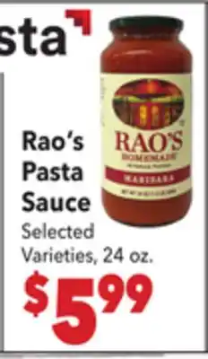 Vallarta Supermarkets Rao's Pasta Sauce offer