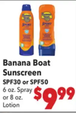 Vallarta Supermarkets Banana Boat Sunscreen SPF30 or SPF50 offer