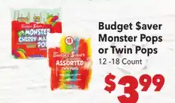 Vallarta Supermarkets Budget Saver Monster Pops or Twin Pops offer