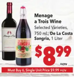 Vallarta Supermarkets Menage a Trois Wine offer