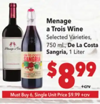 Vallarta Supermarkets Menage a Trois Wine offer