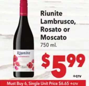 Vallarta Supermarkets Riunite Lambrusco, Rosato or Moscato offer