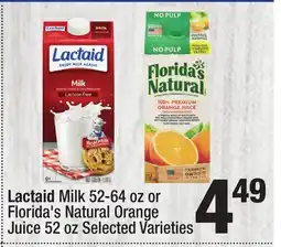 Super King Markets Lactaid Milk 52-64 oz or Florida's Natural Orange Juice 52 oz offer