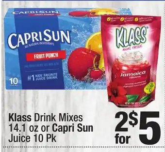 Super King Markets Klass Drink Mixes 14.1 oz or Capri Sun Juice 10 Pk offer
