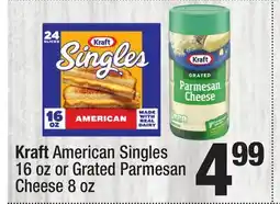 Super King Markets Kraft American Singles 16 oz or Grated Parmesan Cheese 8 oz offer