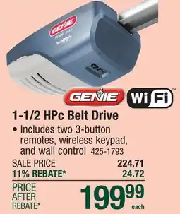 Menards Genie 1-1/2 HPc Wi-Fi Belt Drive Smart Garage Door Opener offer