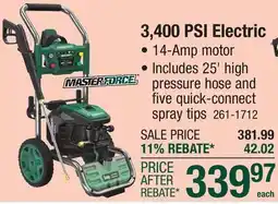 Menards Masterforce 3,400 Max PSI 2.0 Max GPM 14-Amp Corded Electric Pressure Washer offer