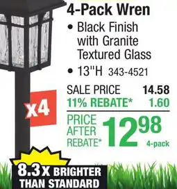 Menards Patriot Lighting Solar Integrated LED Wren Path Landscape Light 4-Pack offer