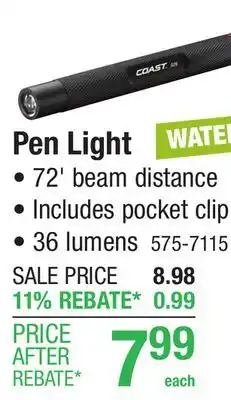 Menards Coast 36 Lumen LED Pen Light offer