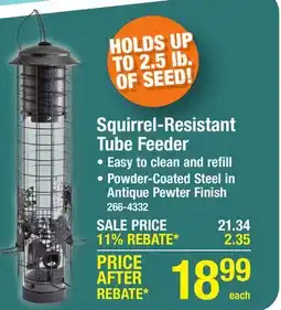 Menards Audubon Dragonfly Squirrel-Resistant Tube Bird Feeder offer