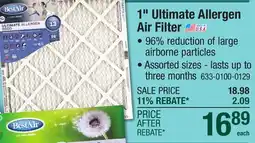 Menards BestAir Ultimate Allergen 9600 16 x 20 x 1 MERV 13 Pleated Air Filter offer