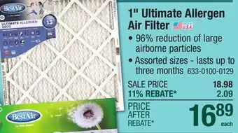 Menards BestAir Ultimate Allergen 9600 16 x 20 x 1 MERV 13 Pleated Air Filter offer
