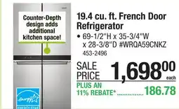 Menards Whirlpool 19.4 cu. ft. Fingerprint-Resistant Stainless Steel French Door Counter-Depth Refrigerator offer