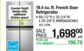 Menards Whirlpool 19.4 cu. ft. Fingerprint-Resistant Stainless Steel French Door Counter-Depth Refrigerator offer