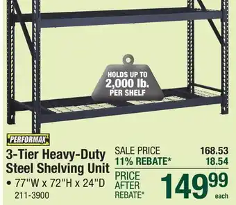 Menards Performax 77W x 72H x 24D 3-Tier Heavy-Duty Metal Shelving Unit offer