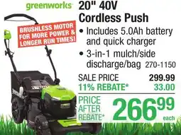 Menards Greenworks 20 40-Volt Cordless Brushless Push Lawn Mower offer