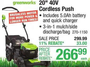 Menards Greenworks 20 40-Volt Cordless Brushless Push Lawn Mower offer