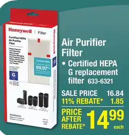 Menards Honeywell HEPA Air Purifier G Filter offer