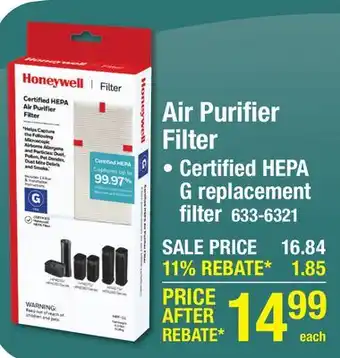 Menards Honeywell HEPA Air Purifier G Filter offer
