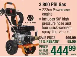 Menards Ariens 3,800 Max PSI 2.5 Max GPM Gas Pressure Washer offer