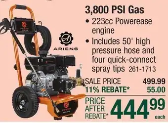 Menards Ariens 3,800 Max PSI 2.5 Max GPM Gas Pressure Washer offer