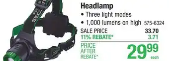 Menards Police Security Blackout-R Elite 1000 Lumen Rechargeable LED Headlamp offer