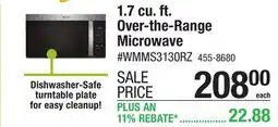 Menards Whirlpool 1.7 cu.ft. Fingerprint Resistant Stainless Steel Over-the-Range Microwave offer