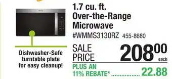 Menards Whirlpool 1.7 cu.ft. Fingerprint Resistant Stainless Steel Over-the-Range Microwave offer