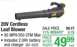 Menards Yardworks 350 CFM 20-Volt Cordless Leaf Blower offer