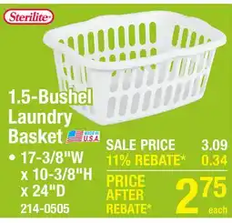 Menards Sterilite 1.5 Bushel White Laundry Basket offer