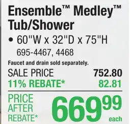 Menards Sterling Ensemble Medley 60W x 32D x 75H White Tub/Shower with Right Drain (4-Piece) offer