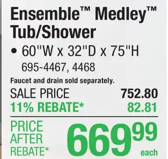 Menards Sterling Ensemble Medley 60W x 32D x 75H White Tub/Shower with Right Drain (4-Piece) offer