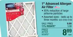 Menards BestAir Advanced Allergen 8500 16 x 20 x 1 MERV 11 Pleated Air Filter offer