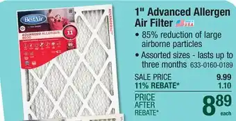 Menards BestAir Advanced Allergen 8500 16 x 20 x 1 MERV 11 Pleated Air Filter offer