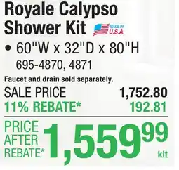 Menards FlexStone Royale 60W x 32D x 80H Calypso Shower with Right Drain (4-Piece) offer
