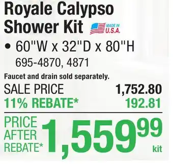 Menards FlexStone Royale 60W x 32D x 80H Calypso Shower with Right Drain (4-Piece) offer