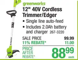 Menards Greenworks 12 40-Volt Cordless Trimmer & Edger offer