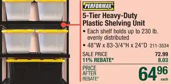 Menards Performax 48W x 83-3/4H x 24D Heavy-Duty 5-Tier Adjustable Plastic Shelving Unit offer