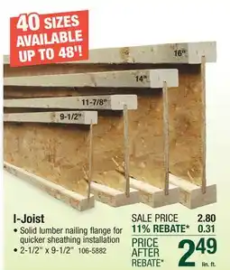 Menards 2-1/2 x 9-1/2 x 16' I-Joist 40 Series offer