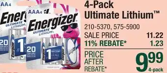 Menards Energizer Ultimate Lithium AA Lithium Batteries - 4 Pack offer
