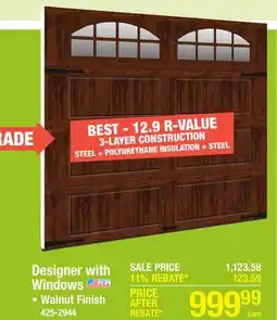 Menards Ideal Door Designer 9' x 7' Oak Walnut Insulated Garage Door with Windows (R-Value 12.9) offer