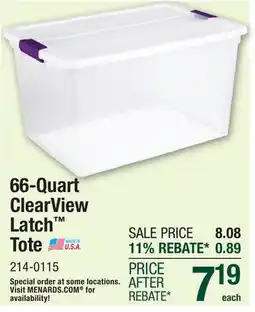 Menards Sterilite 66-Quart ClearView Latch Storage Tote offer