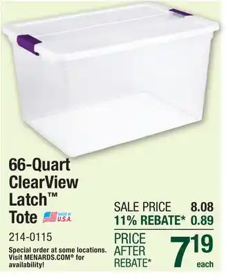 Menards Sterilite 66-Quart ClearView Latch Storage Tote offer