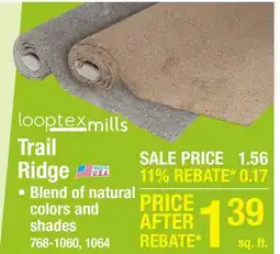 Menards Looptex Mills Trail Ridge Jute Brown Frieze Carpet 12 ft. Wide offer