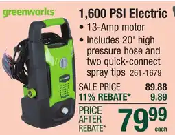 Menards Greenworks 1,600 PSI 1.2 GPM 13-Amp Corded Electric Pressure Washer offer