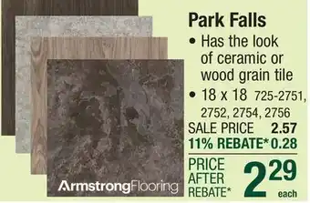 Menards Armstrong Flooring Park Falls Moon Light 18 x 18 Self-Adhesive Vinyl Tile offer