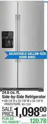 Menards Amana 24.6 cu. ft. Stainless Steel Side-by-Side Refrigerator offer