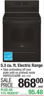 Menards Whirlpool 30 5.3 cu. ft. Black Electric Freestanding Range with 5 Elements (Smooth Top) offer